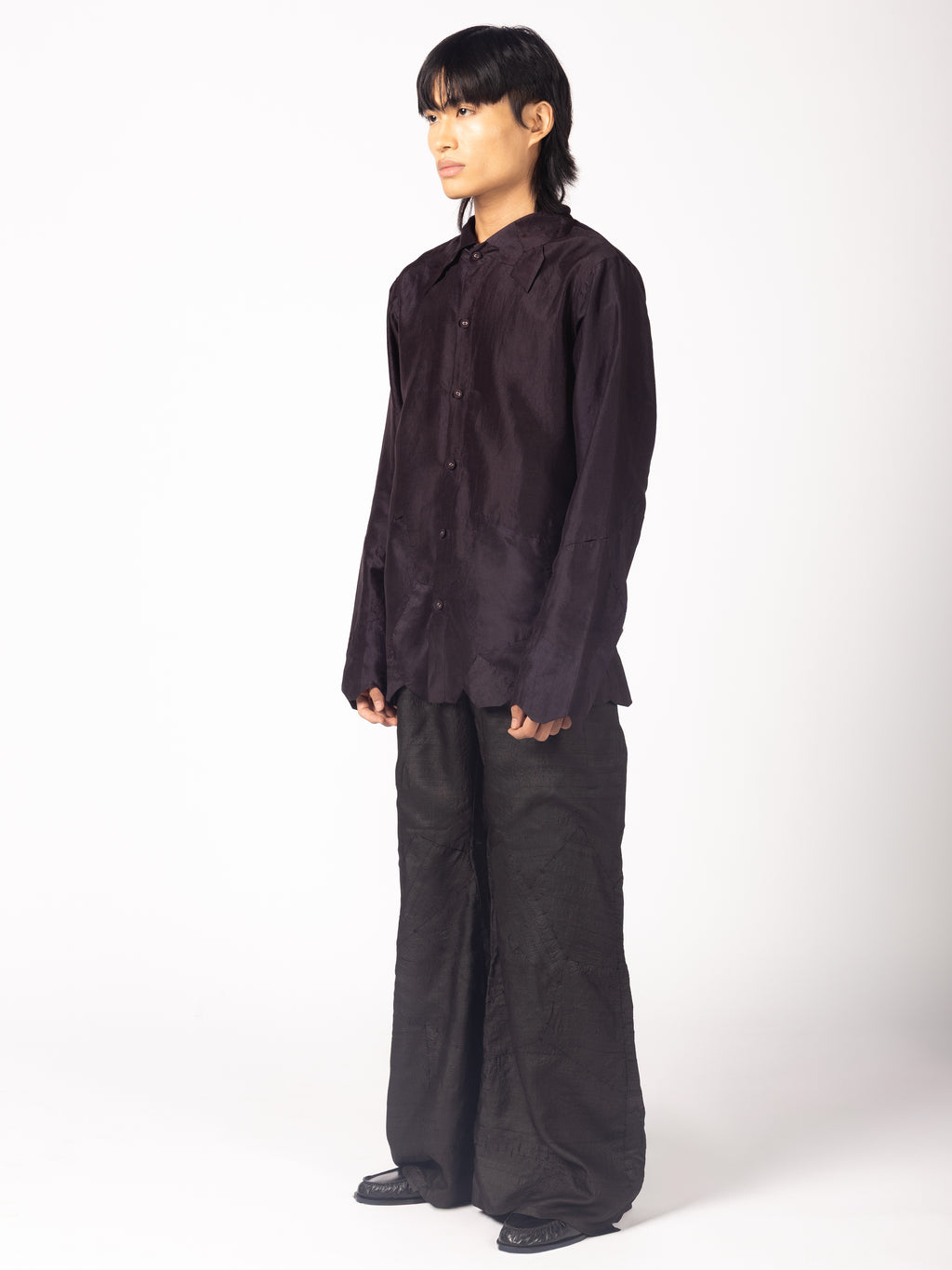 Black Blazer, Black Trousers, Purple Shirt