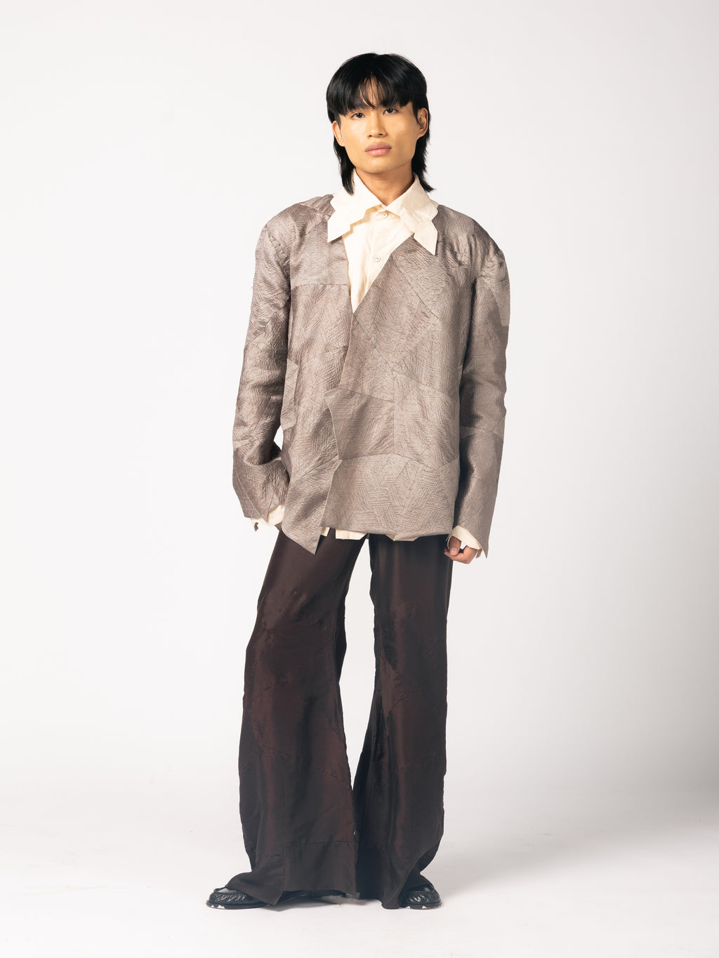 Zari Blazer, Cream Shirt, Brown Trousers