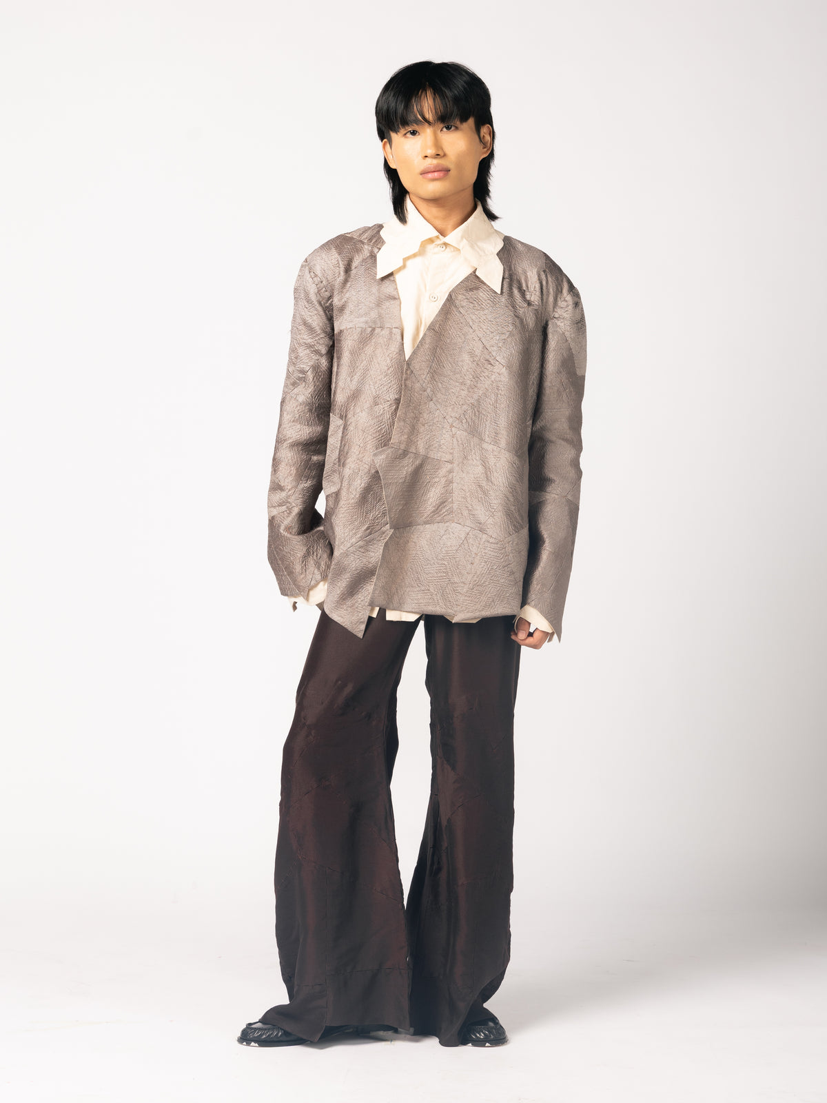 Zari Blazer, Cream Shirt, Brown Trousers